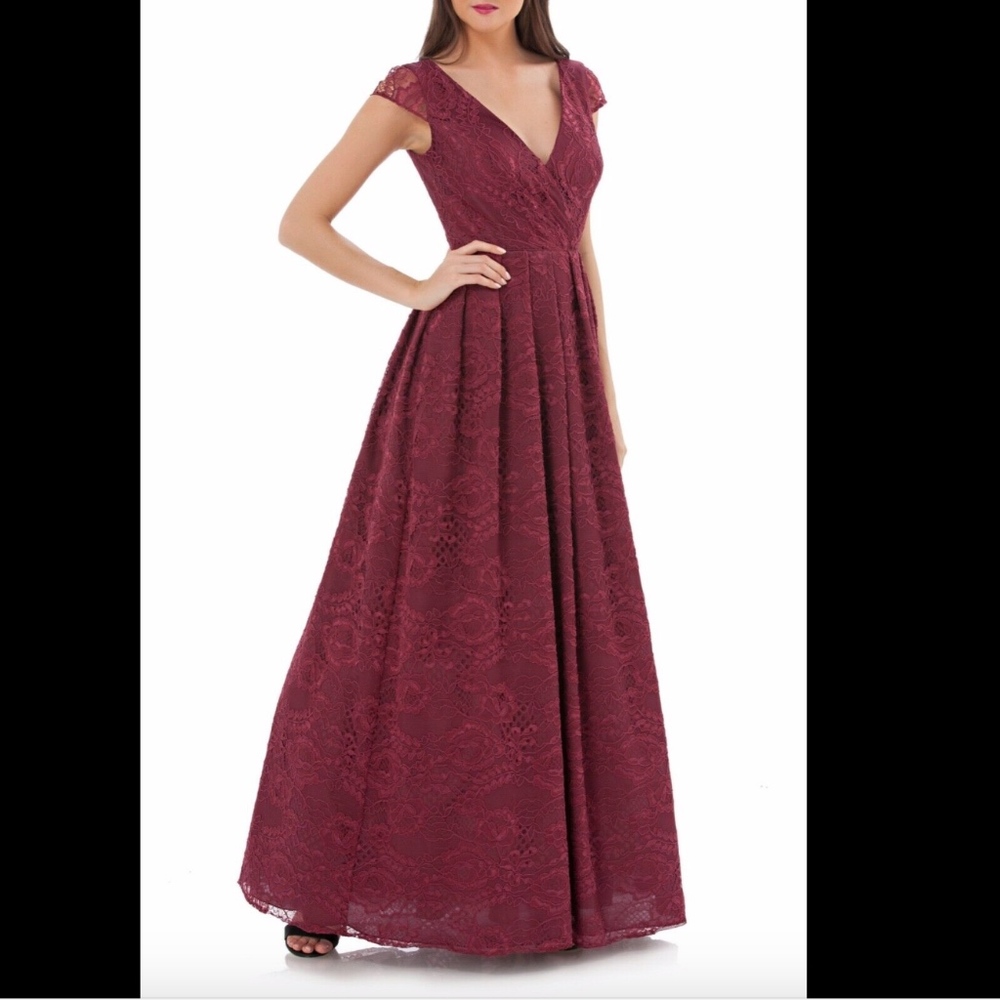 Euc Js Collections Embroidered Lace Ballgown Wine - image 1